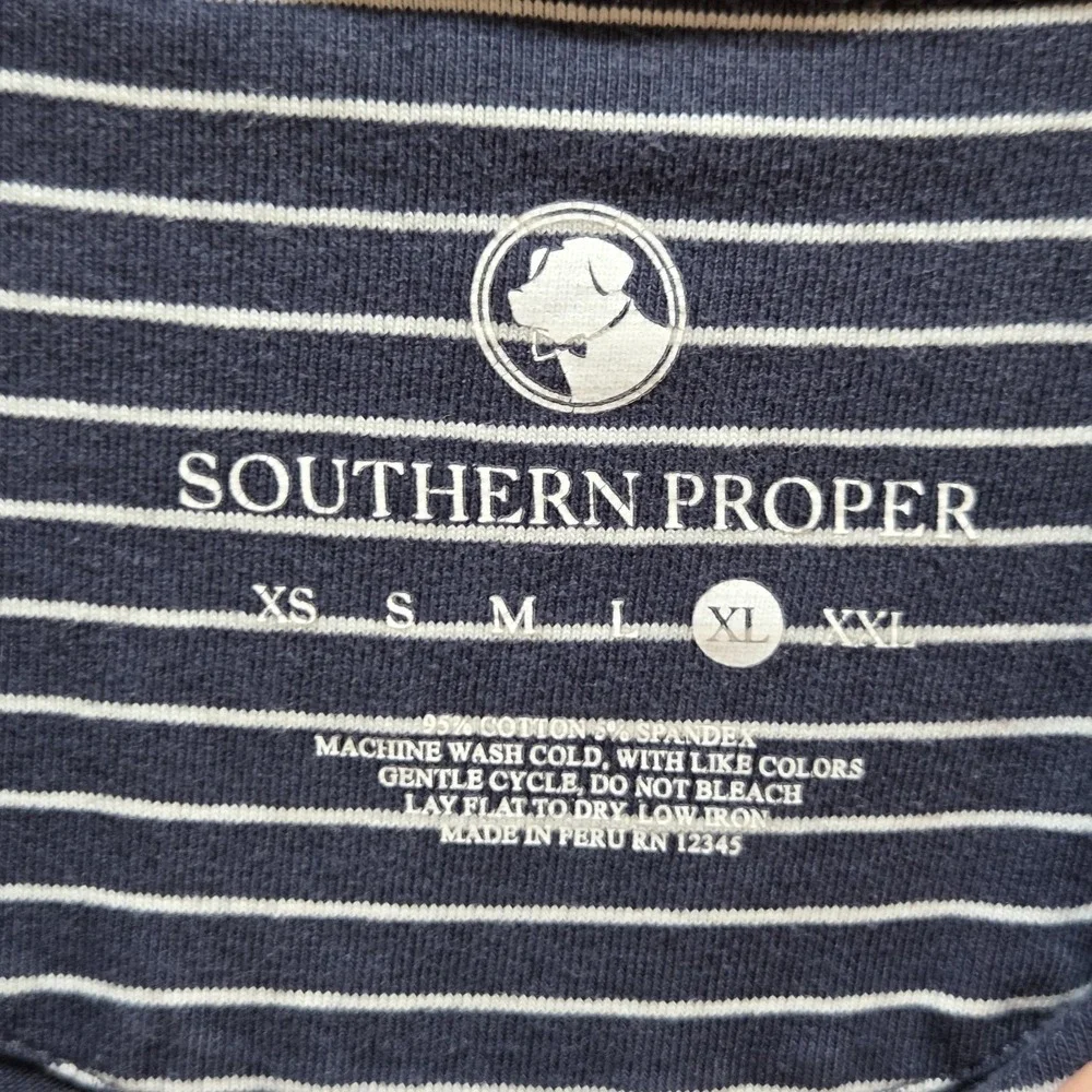 Southern Proper Polo Shirt Mens XL‎ Blue Stripe Cotton Spandex Stretch Knit Top